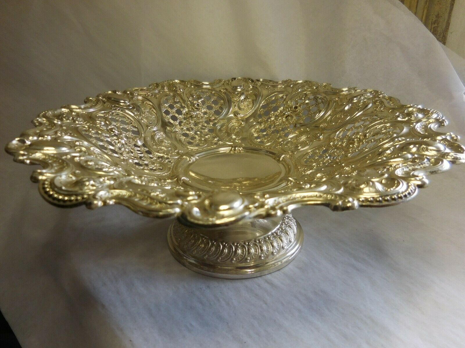 Fancy German 800 Silver Compote With Floral Lattice Work, Cherub Faces 1900